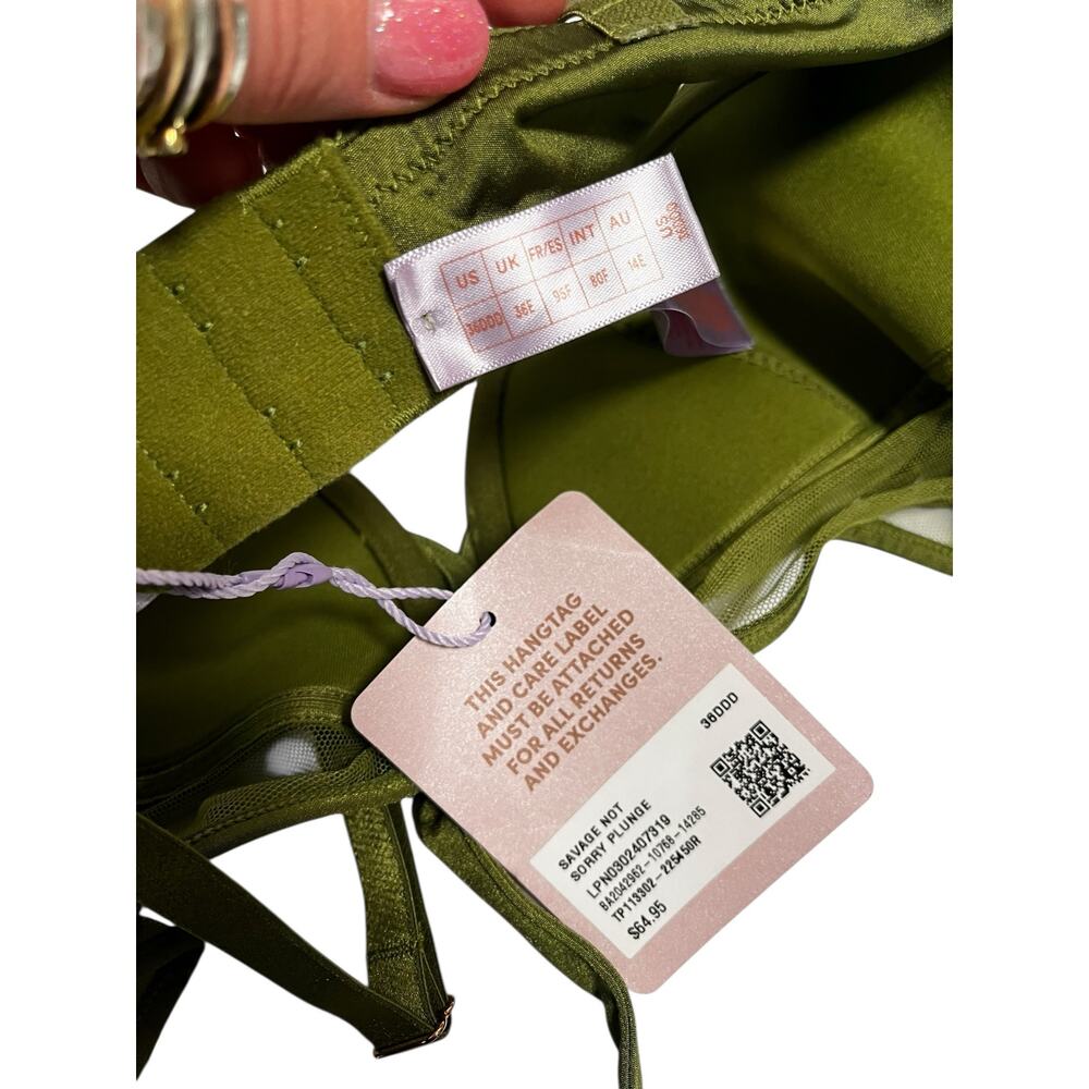 Savage x Fenty | Savage Not Sorry Half Cup Plunge Bra | Green Olive Black 36DDD - Picture 5 of 8